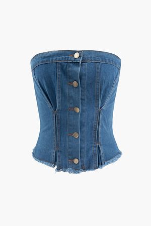 Frayed Denim Buttoned Tube Top – Micas