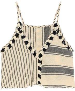 Cropped Fringe-trimmed Striped Cotton-gauze Camisole