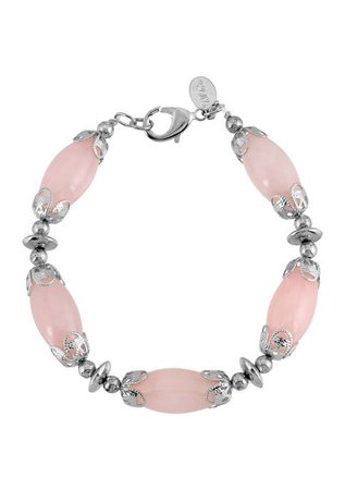 1928 Jewelry Silver Tone Rose Quartz Bead Bracelet
