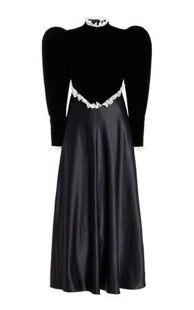 Rodarte Lace-Trimmed Satin And Velvet Maxi Dress