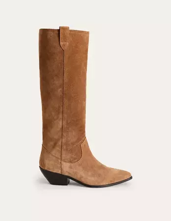 Western Suede Knee High Boots - Rusty Tan Suede | Boden US
