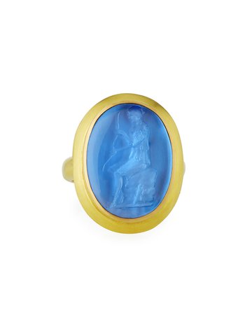 Elizabeth Locke 19k Blue Venetian Glass Intaglio Ring