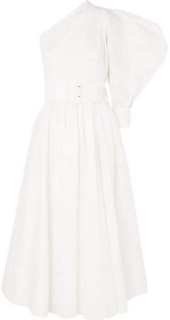 Ralph & Russo - Bow-detailed One-shoulder Cotton-blend Jacquard Midi Dress - White