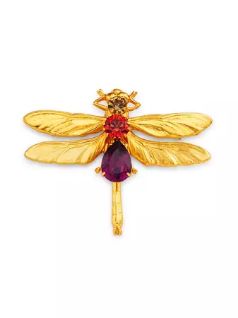 Shop Jennifer Behr Demoiselle Grande 18K-Gold-Plated & Glass Crystal Dragonfly Brooch | Saks Fifth Avenue
