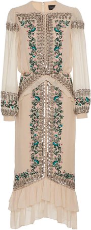Isa Embellished Silk-Georgette Midi Dress