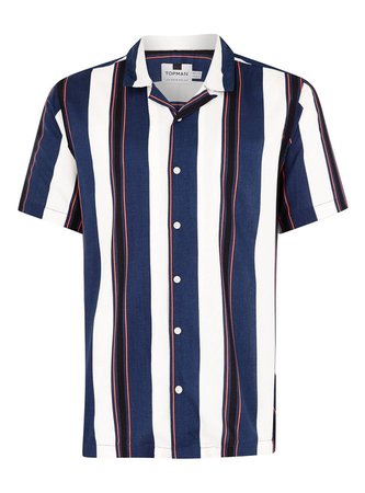 Blue and White Striped Short Sleeve Shirt