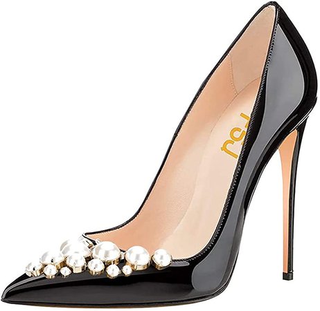 Pearl accented black heels
