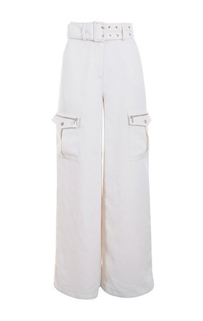 Clothing : Leggings : 'Lucille' White Wide Leg Crepe Trousers