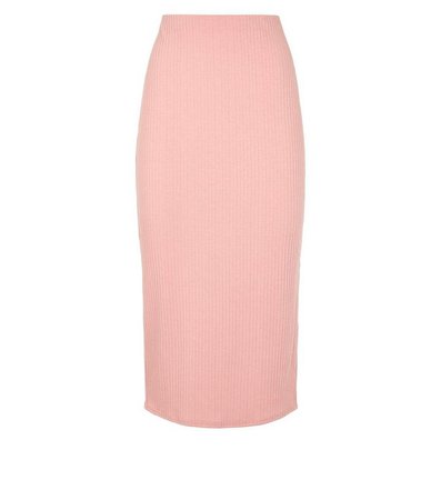 Pink Ribbed Midi Pencil Skirt | New Look