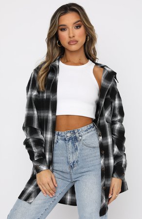 Only Yesterday Plaid Shirt Black | White Fox Boutique