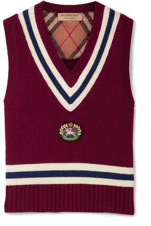 Burberry | Maringa logo patch striped wool and cashmere-blend knit vest | NET-A-PORTER.COM