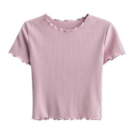 Cropped Frilled T-Shirt Pink ($20) ❤ liked on Polyvore featuring tops, t-shirts, shirts, crop top, ruffle top, crop tee, flounce crop top and pink crop top