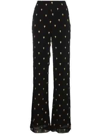 De La Vali Uma trousers with gold cross embroidery $228 - Buy Online SS18 - Quick Shipping, Price