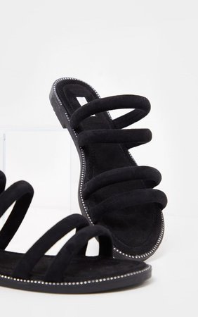 Black Tube Strappy Mule Flat Sandal | Shoes | PrettyLittleThing