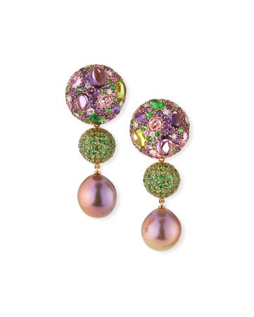 Margot McKinney Jewelry One-of-a-Kind 18k Pink Pearl & Mixed-Stone Drop Earrings | Neiman Marcus