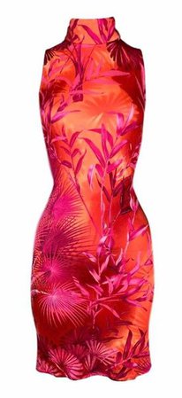 S/S 2000 Gianni Versace Pink & Orange Tropical Palm Print Dress | My Haute Wardrobe