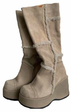 beige patchwork boots