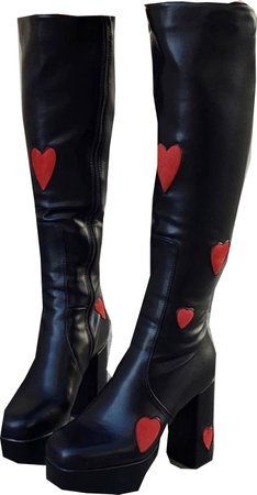 y2k black gogo boots with red hearts