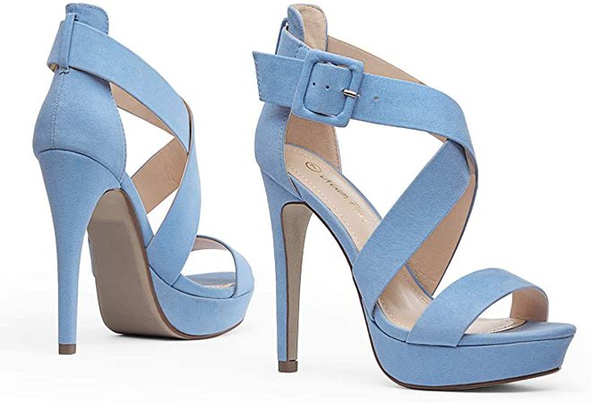 Amazon.com | DREAM PAIRS Women's Baby Blue Suede Cross Strap Open Toe High Stilettos Party Pump Platform Heel Sandals Size 8 US Charlotte | Heeled Sandals