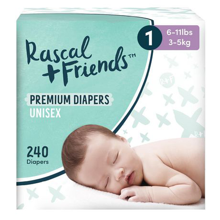 Rascal + Friends Premium Diapers - Super Value Pack, Size 1