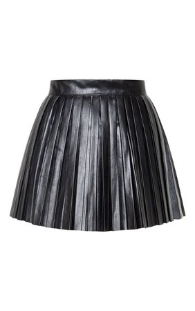 Black Faux Leather Pleated Skater Skirt | PrettyLittleThing USA