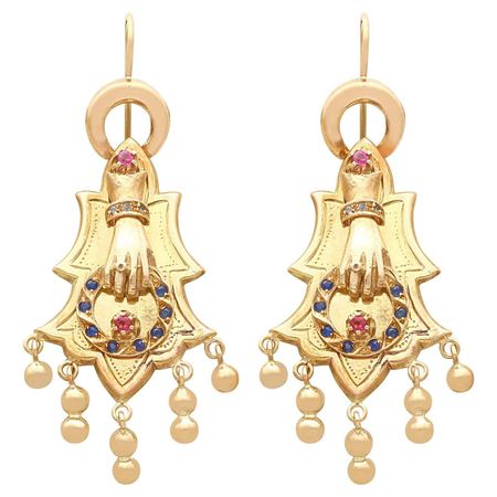 Antique Sapphire and Ruby Yellow Gold Earrings Circa 1880 For Sale at 1stDibs