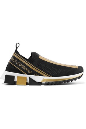 Dolce & Gabbana | Sorrento metallic-trimmed stretch-mesh slip-on sneakers | NET-A-PORTER.COM