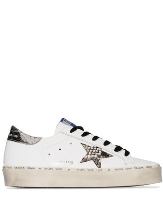 White Golden Goose Hi Star Snake-Print Low-Top Leather Sneakers | Farfetch.com