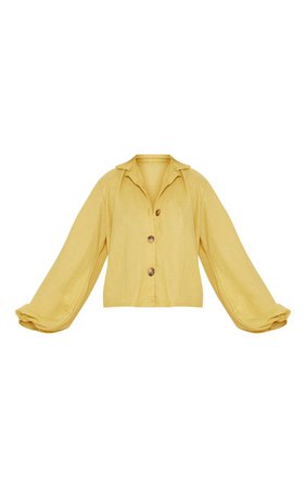 Mustard Balloon Sleeve Crop Shirt | Tops | PrettyLittleThing