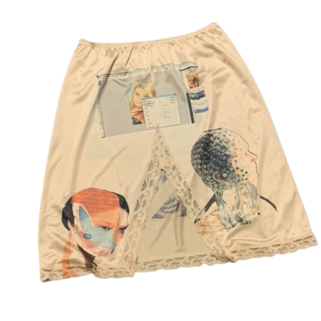Cream Graphic Print Lace Slip Skirt