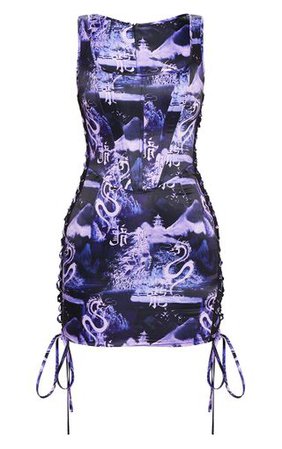 Black Oriental Corset Detail Bodycon Dress | PrettyLittleThing | PrettyLittleThing
