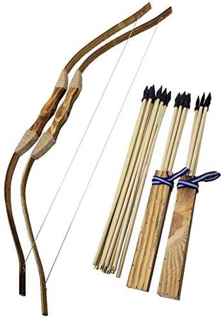 Amazon.com: Adventure Awaits! - 2-Pack Handmade Wooden Bow and Arrow Set - 20 Wood Arrows and 2 Quivers - for Outdoor Play: Toys & Games