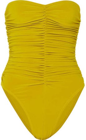 Marissa Ruched Bandeau Swimsuit - Chartreuse