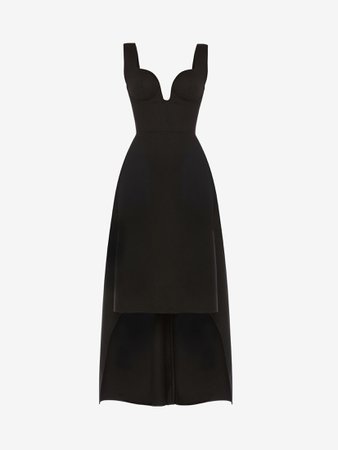 Sweetheart Oxbridge Flannel Dress in Black | Alexander McQueen GB