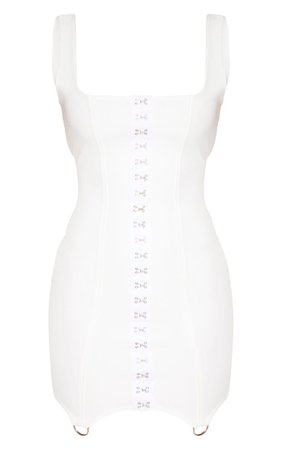 White Sleeveless Detail Hook And Eye Bodycon Dress | PrettyLittleThing