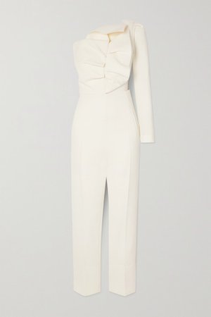 Frenso One-sleeve Bow-detailed Wool-crepe Jumpsuit - White