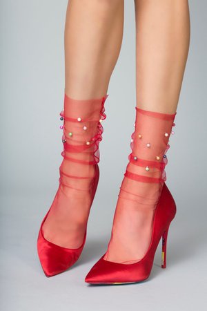 red sheer socks heels - Google Search