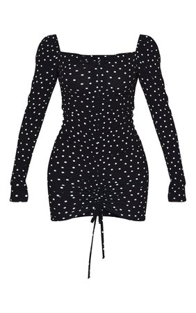 Recycled Black Polka Dot Long Sleeve Bodycon Dress | PrettyLittleThing USA