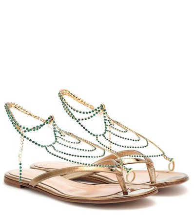 Crystal Jewelry leather sandals