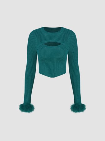 Fuzzy Cut Out Knit Top - Cider