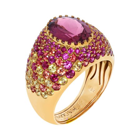 Mousson Atelier Pink Tourmaline 2.32 Carat Rubies Sapphires Yellow 18 Karat Gold Riviera Ring