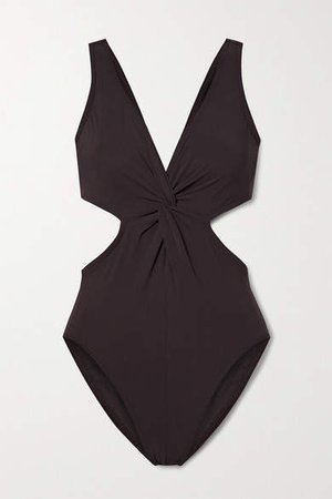 Cutout Twist-front Swimsuit - Dark brown