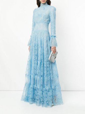 Costarellos Sheer Lace Panel Gown - Farfetch