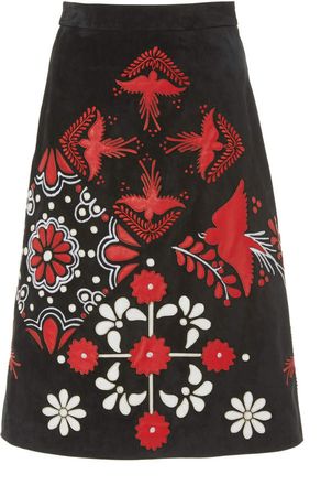 Embroidered Suede Skirt Size: 42