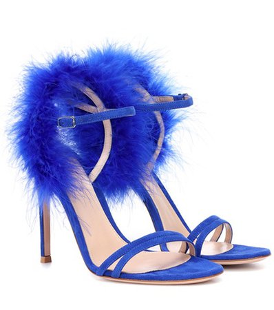 Thais feather-trimmed suede sandals