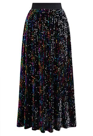 Colorful Sequin Velvet Maxi Skirt - Retro, Indie and Unique Fashion