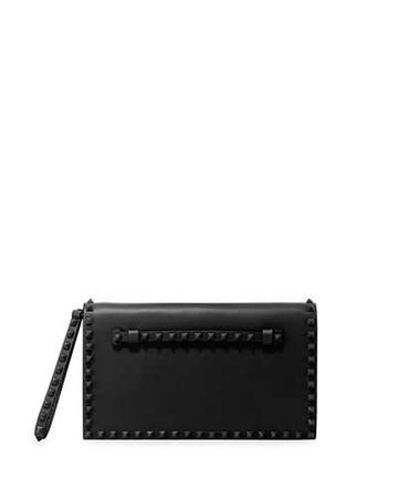 Valentino Garavani Monochrome Rockstud Leather Wristlet Clutch Bag
