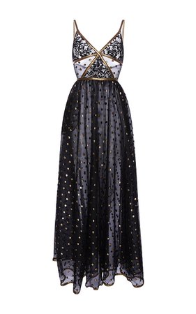 Lace Maxi Dress With Gold Embroidered Detail by Elie Saab | Moda Operandi