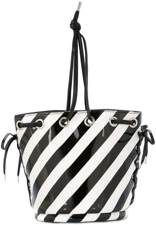 striped bucket-style shoulder bag