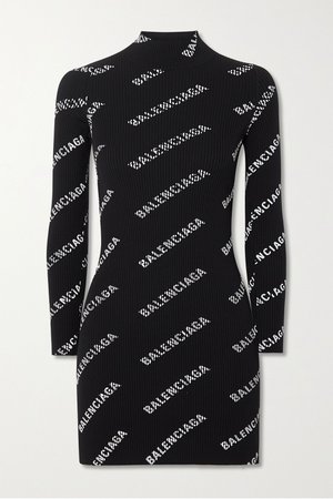 Black Printed ribbed-knit mini dress | Balenciaga | NET-A-PORTER